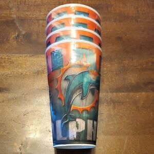 Miami Dolphins Holographic  Logo Plastic NFL Spirit Cups Set Of 4. New
